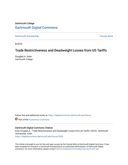 Trade Restrictiveness and Deadweight Losses from US Tariffs