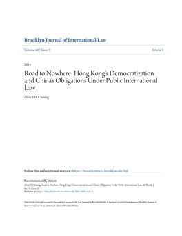 Hong Kong's Democratization and China's Obligations Under Public International Law Alvin Y.H