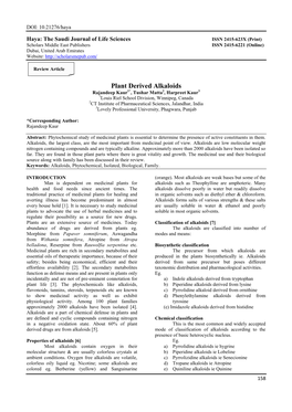 Plant Derived Alkaloids