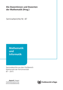 Seminarberichte Aus Dem Fachbereich Mathematik Der Fernuniversität 87 – 2015