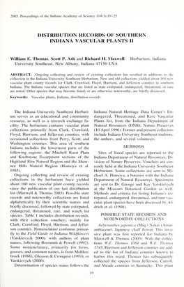 Distribution Records of Southern Indiana Vascular Plants Ii