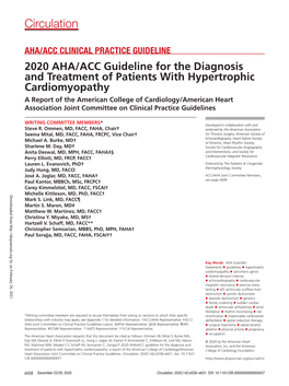 2020 AHA/ACC Guideline for the Diagnosis and Treatment Of