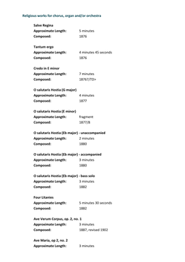 Religious Works for Chorus