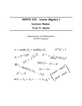 MATH 233 - Linear Algebra I Lecture Notes Cesar O