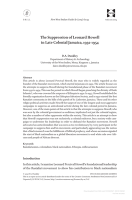 The Suppression of Leonard Howell in Late Colonial Jamaica, 1932-1954