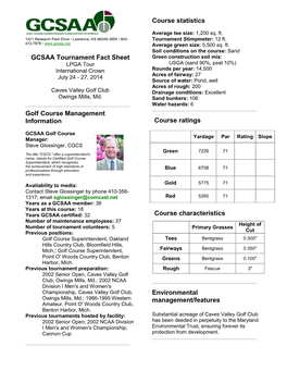 GCSAA Tournament Fact Sheet Golf Course Management Information