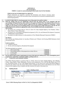 Form 1- PMAY Housing Project at Plot No. 20 & 21 of Sanpada by CIDCO 1 C