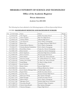 Office of the Academic Registrar Private Admissions