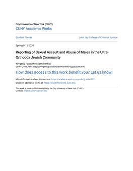 Reporting of Sexual Assault and Abuse of Males in the Ultra- Orthodox Jewish Community