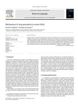 Mechanisms of Song Perception in Oscine Birds