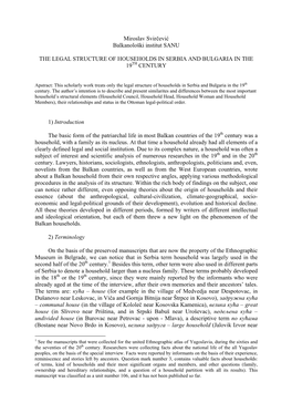 The Structure of Households in Serbia and Bulgaria In