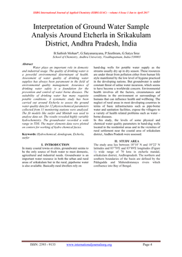 In Interpretation of Ground Water Sample Analysis Around Etcherla In