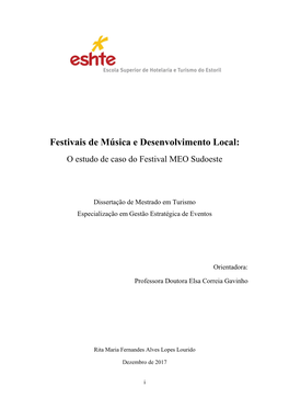 Festivais De Música E Desenvolvimento Local: O Estudo De Caso Do Festival MEO Sudoeste