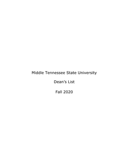 Middle Tennessee State University Dean's List Fall 2020