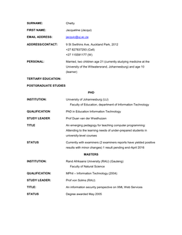 Curriculum Vitae – Jacqui Chetty