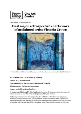 First Major Retrospective Charts Work of Acclaimed Artist Victoria Crowe
