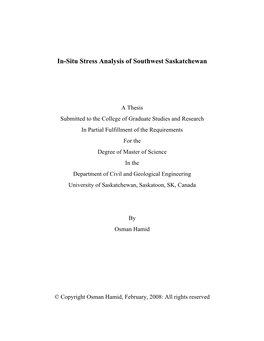 In-Situ Stress Analysis of Southwest Saskatchewan