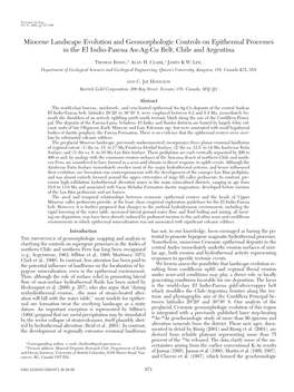 Miocene Landscape Evolution and Geomorphologic Controls on Epithermal Processes in the El Indio-Pascua Au-Ag-Cu Belt, Chile and Argentina