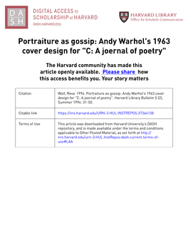 Portraiture As Gossip: Andy Warhol's 1963 Cover Design for 