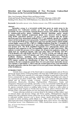 Detection and Characterization of Two Previously Undescribed Potyviruses in the Terrestrial Orchid Spiranthes Cernua