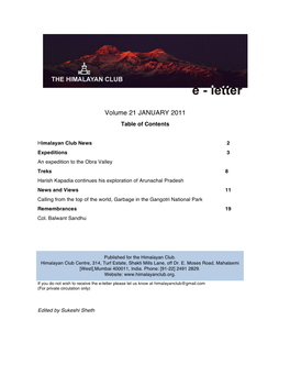 Volume 21 JANUARY 2011 Table of Contents
