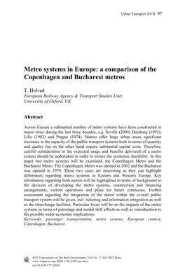 Metro Systems in Europe: a Comparison of the Copenhagen and Bucharest Metros