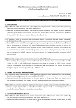 Major Questions Concerning Actual Results for Second Quarter of the Year Ending March 2013