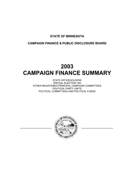 2003 Campaign Finance Summary