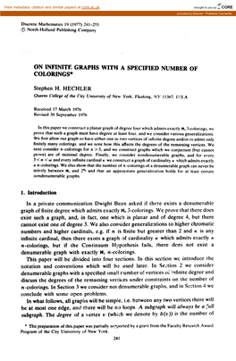 ON Inbinite GRAPHS with a SPECIFIED NUMBER of Colorrfdes”