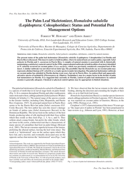 The Palm Leaf Skeletonizer, Homaledra Sabalella (Lepidoptera: Coleophoridae): Status and Potential Pest Management Options