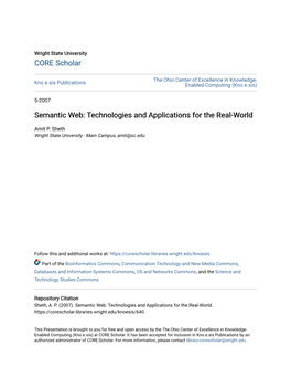 Semantic Web: Technologies and Applications for the Real-World