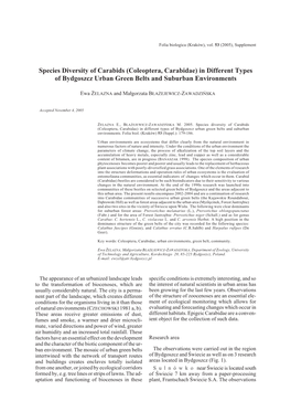 Coleoptera, Carabidae) in Different Types of Bydgoszcz Urban Green Belts and Suburban Environments
