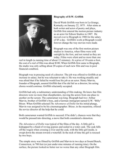 Biography of D.W. Griffith David Wark Griffith Was Born in La Grange