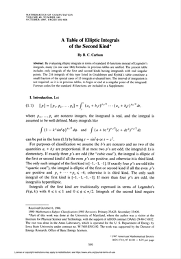 A Table of Elliptic Integrals of the Second Kind*