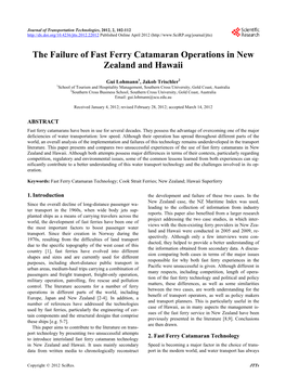The Failure of Fast Ferry Catamaran Operations in New Zealand and Hawaii