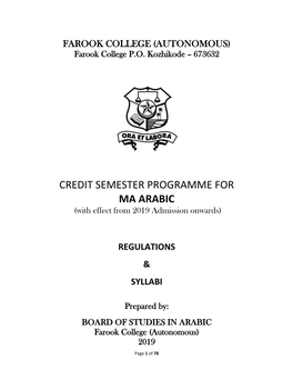 CREDIT SEMESTER PROGRAMME for MA ARABIC (With Effect from 2019 Admission Onwards)