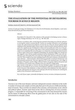The Evaluation of the Potential of Developing Tourism in Kysuce Region