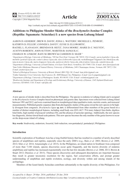 Additions to Philippine Slender Skinks of the Brachymeles Bonitae Complex (Reptilia: Squamata: Scincidae) I: a New Species from Lubang Island