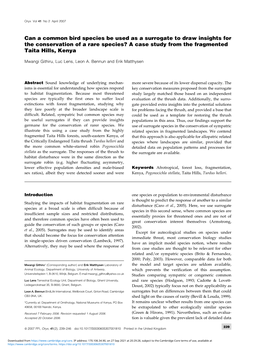 Can a Common Bird Species Be Used As a Surrogate to Draw Insights for the Conservation of a Rare Species? a Case Study from the Fragmented Taita Hills, Kenya