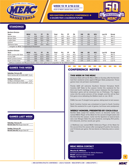 CONFERENCE NOTES Saturday, February 20 North Carolina A&T at Florida A&M* 2 P.M