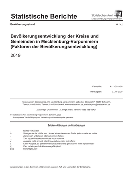 A113 Bevölkerungsentwicklung Der Kreise Und Gemeinden 2019