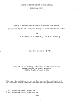 Summary of Tertiary Investigations in Western Saudi Arabia, Current Work by the U.S