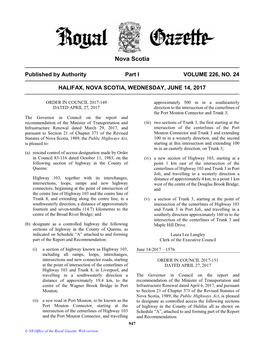 NS Royal Gazette Part I