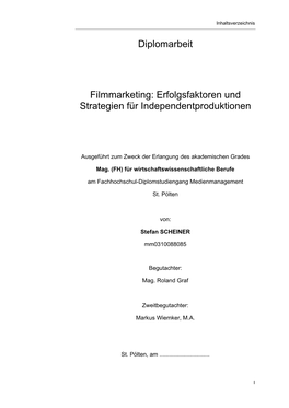 Diplomarbeit Filmmarketing: Erfolgsfaktoren Und Strategien Für Independentproduktionen