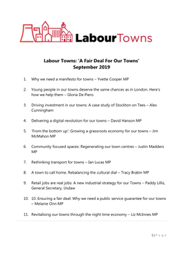 Labour Towns: ‘A Fair Deal for Our Towns’ September 2019