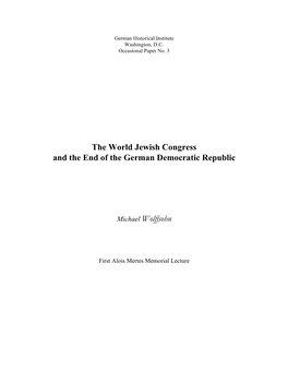 The World Jewish Congress and the End of the German Democratic Republic