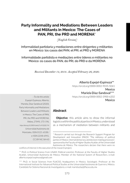 Party Informality and Mediations Between Leaders and Militants in Mexico: the Cases of PAN, PRI, the PRD and MORENA* [English Version]