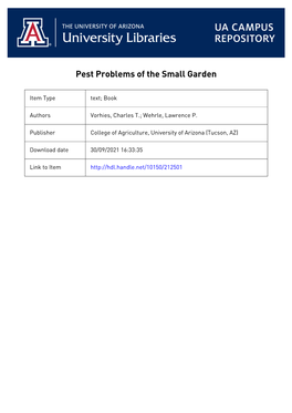 Pest Problems of the Small Garden