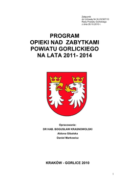 Program Opieki Nad Zabytkami Powiatu Gorlickiego Na Lata 2011- 2014