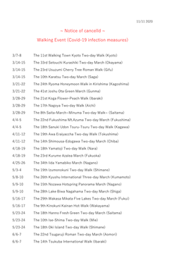 ~ Notice of Cancelld ~ Walking Event (Covid-19 Infection Measures)